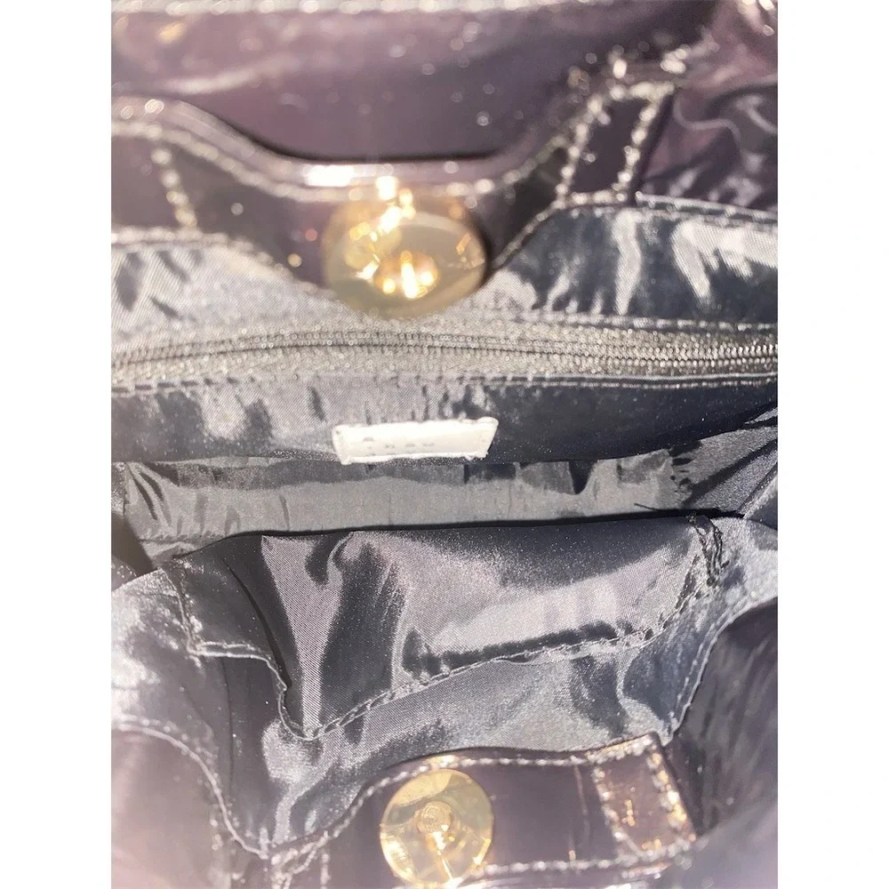 A New Day Satchel Crossbody Bag Womens Medium Black‎ Puffer Midi Gold